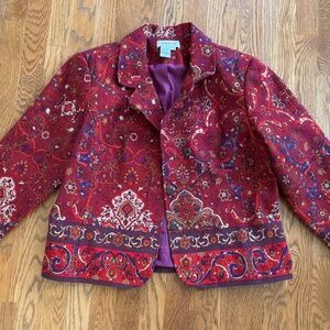 Coldwater Creek Red / Purple Paisley Tapestry Jacket - Lined - PXL